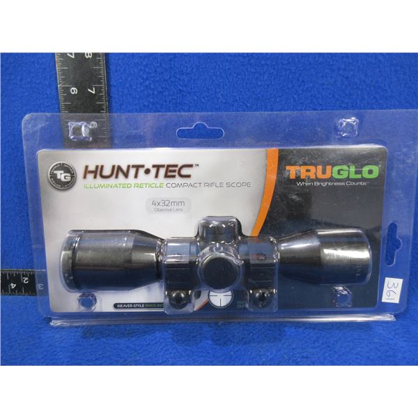 NEW - Hunt-Tec 4x32 Truglo Illuminated Reticle Compact Scope w/ Weaver Style Rings