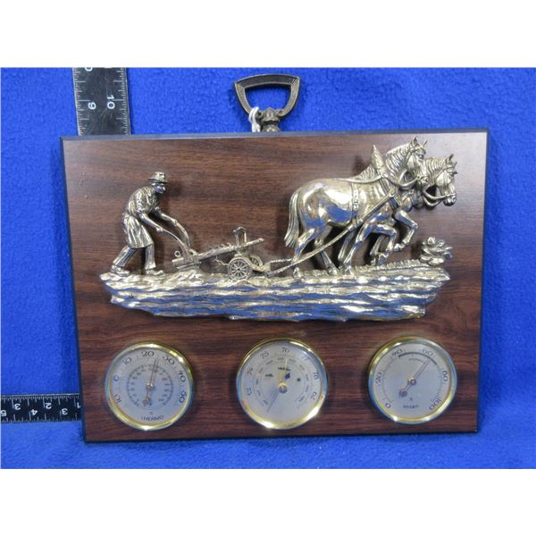 Vintage Weather Station with Farmer, Horses and Plow - 12" x 9"