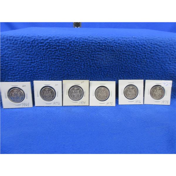 6 - Canadian 50 Cent Coins - 1969, 1972, 1974, 1975, 1976, 1978