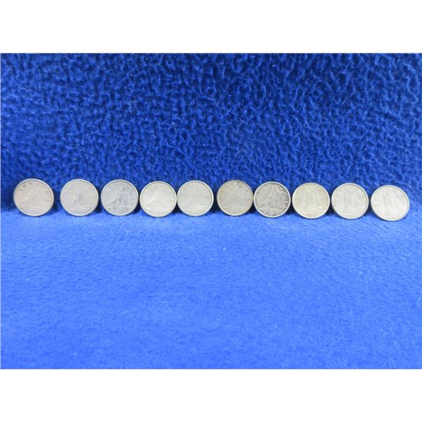 10 - 1960 to 1964 Canadian 10 Cent Coins - .800 Silver