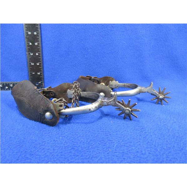 Vintage Spurs with Double Heel Chains, Straps & Chap Guards - August Buermann Style