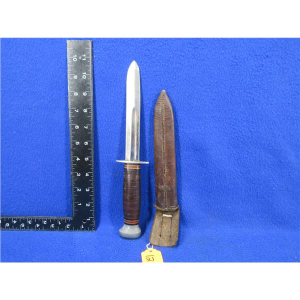 Vintage Marble's Ideal Style Fixed 6" Blade Hunting Knife with Leather Sheath