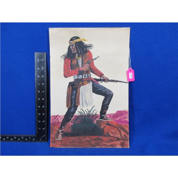 Vintage Hand Painted Fighting Warrior - 10" x 15"