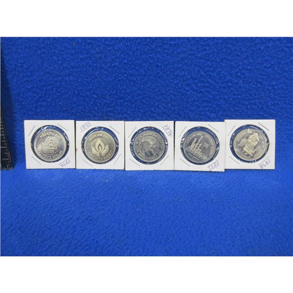5 Medicine Hat Dollars 1974, 1975, 1976, 1977, 1978