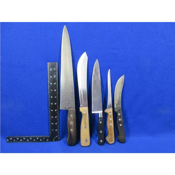 4 Assorted Butcher Style Knives and a Fillet Knife