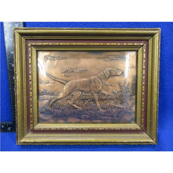 Vintage Framed Hunting Dog - Embossed and Hammered Copper  - 8 1/2" x 10 3/4"