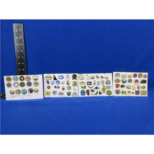 4 Cards of 84 Various Pins - RCMP, Various Cities & Provinces, Etc.
