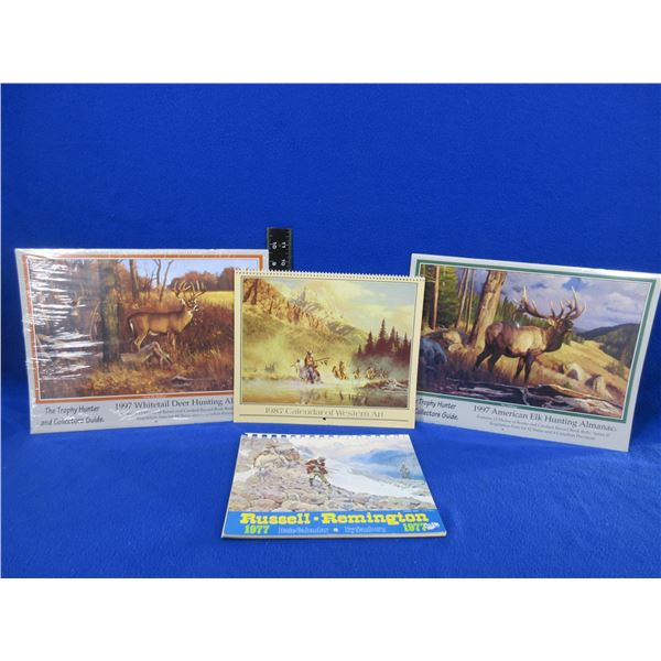 4 Vintage Calendars - 1977 Russell/Remington, 1987 Western Art, 2 - 1997 Trophy Hunters
