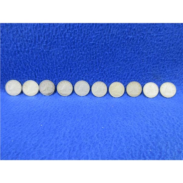 10 Canadian 10 Cent Coins - 1960 to 1964  - .800 Silver