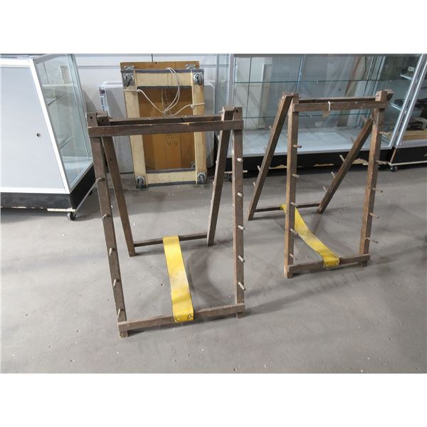 2 Wood Fold-Out 10 Gun Racks - 40" x 24" - 1 dowel is broke off