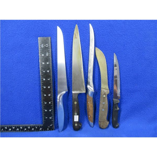 3 Butcher Knives, Fillet Knife and a Serrated Knife
