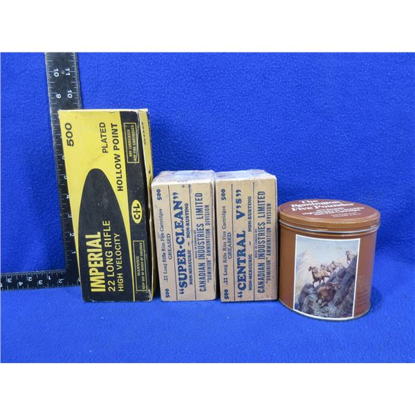 Empty Collector - 22 LR Remington Tin, 2 Central V's Cartons and Imperial Carton