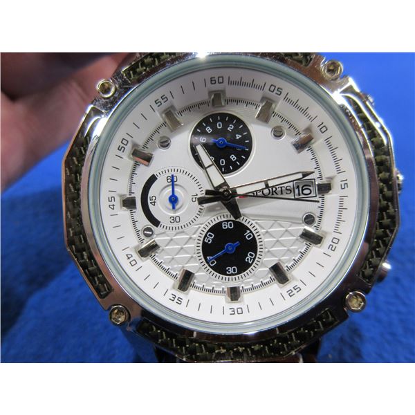 W Sports Mens Wristwatch with Genuine Leather Strap - Tested Working