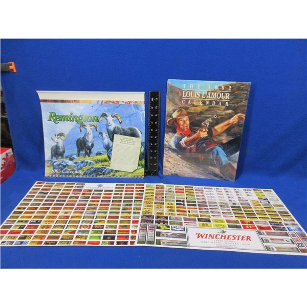 2 Winchester Larry Dunn's Ammo Boards, 1992 Louis L'Amour & 2003 Remington Calendars