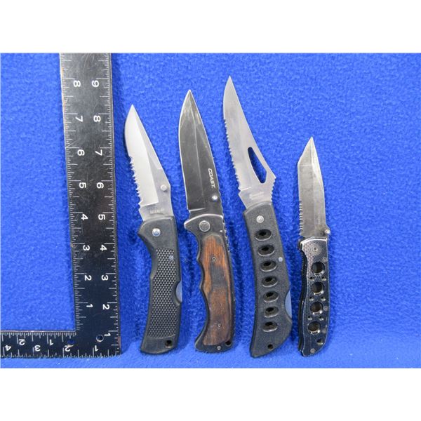 4 Assorted Folding Lock Blade Knives - 2 are Clip-On