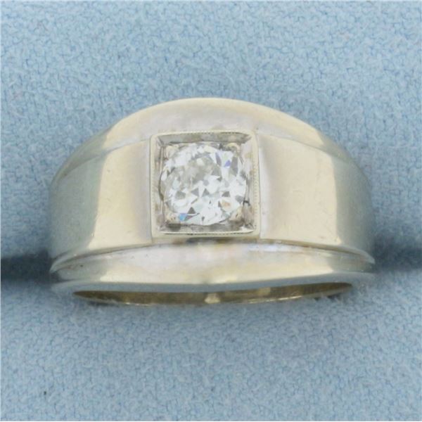 Antique Old European Cut Diamond Solitaire Ring in 14K White Gold