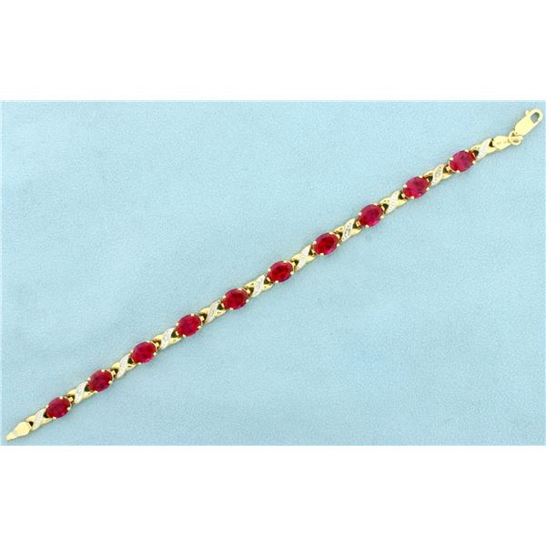 Ruby and Diamond Tennis Bracelet in 10k Yellow Gold