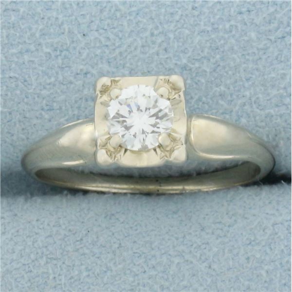 Vintage Diamond Solitaire Engagement Ring in 14K White Gold