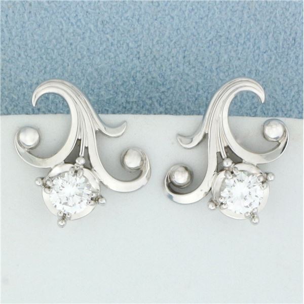 Diamond Fleur De Lis Screw Back Earrings in 18K White Gold