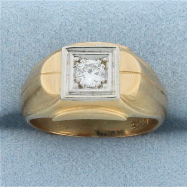 Vintage Solitaire Diamond Ring in 14K Yellow and White Gold