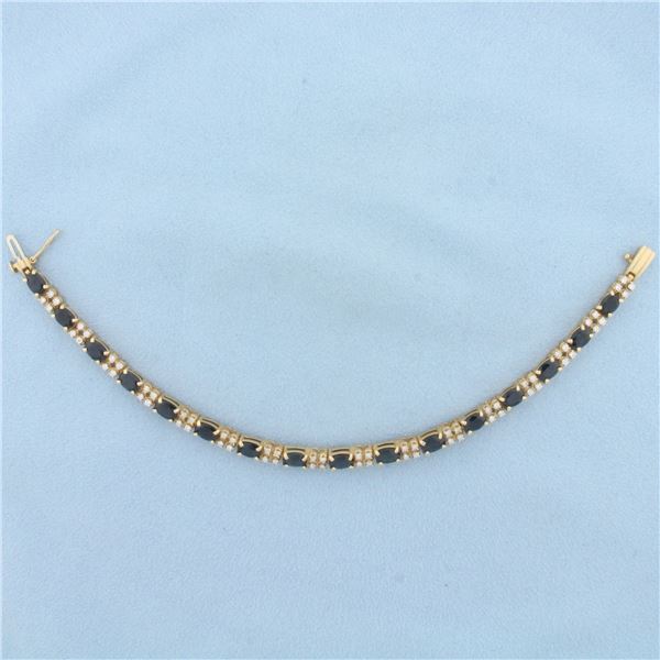 Natural Sapphire and Diamond Tennis Bracelet in 14K Yellow Gold