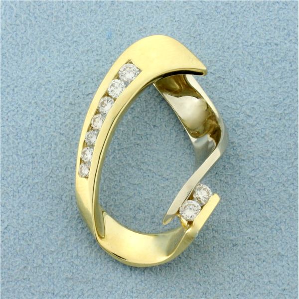 Modern Abstract Design Diamond Pendant or Slide in 14K Yellow Gold