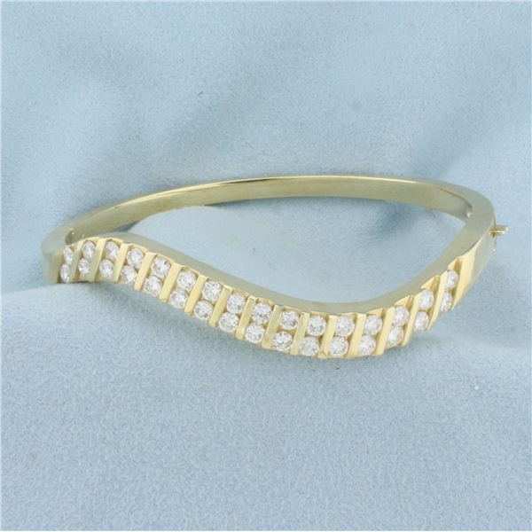 3ct TW Diamond Wave Design Bangle Bracelet in 14K Yellow Gold