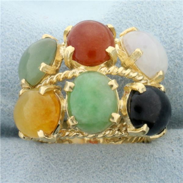 Designer Jade Statement Ring in 14K Yellow Gold
