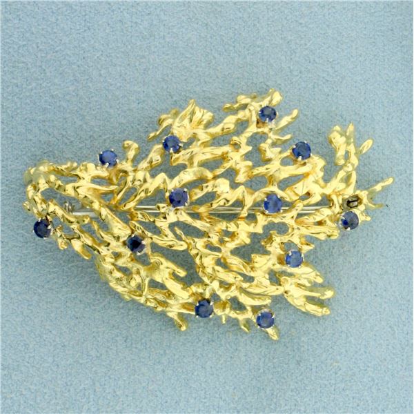 Italian Designer Sapphire Pin in 18K Yellow Gold