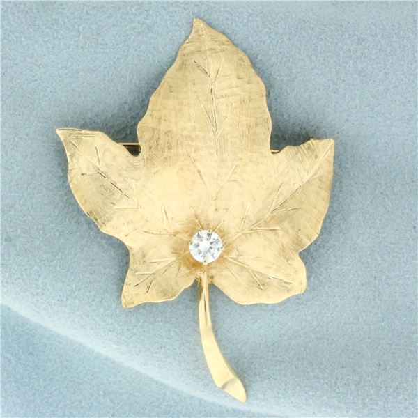Maple Leaf Diamond Brooch Pin in 14K Yellow Gold