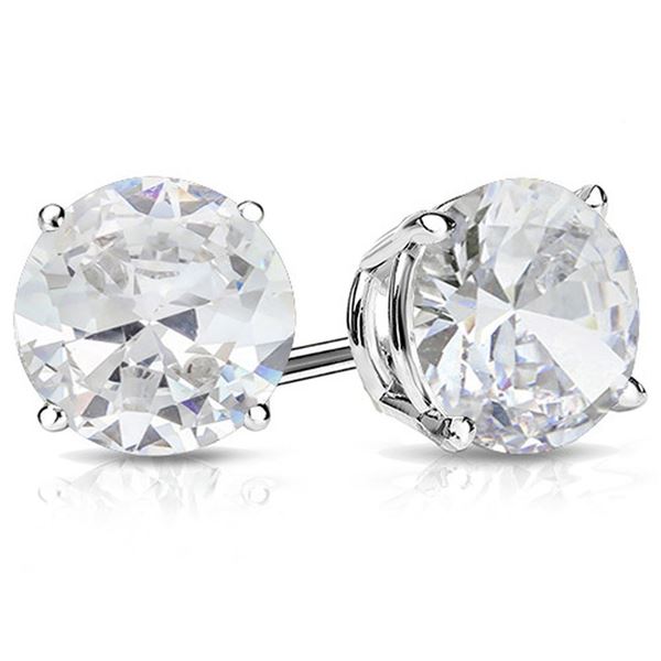 10MM Round Cut White Topaz 8.5CTW Stud Earrings in Sterling Silver