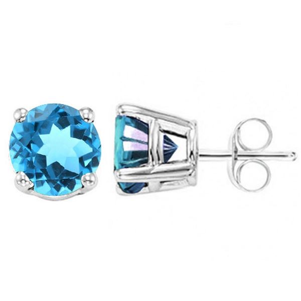 5MM Round Cut Sky Blue Topaz 1.2CTW Stud Earrings in Sterling Silver