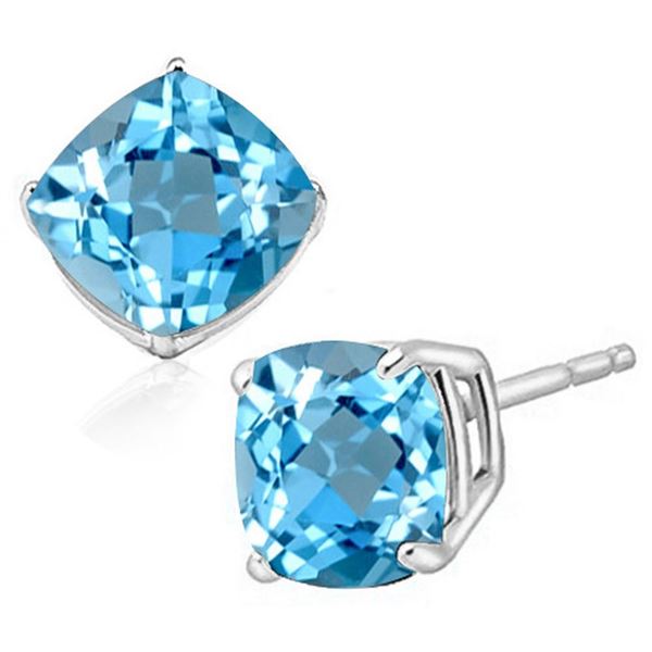 8MM Cushion Cut Sky Blue Topaz 5CTW Stud Earrings in Sterling Silver
