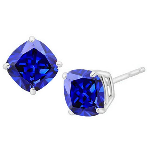 5MM Cushion Cut Lab Tanzanite 1.35CTW Stud Earrings in Sterling Silver