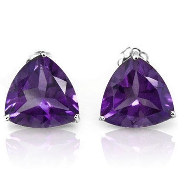 8MM Trillion Cut Amethyst 3.75CTW Stud Earrings in Sterling Silver