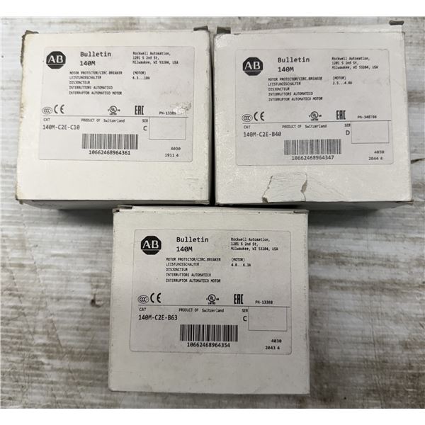 (3) Allen Bradley #140M-C2E-C10 Motor Protection Circuit Breakers