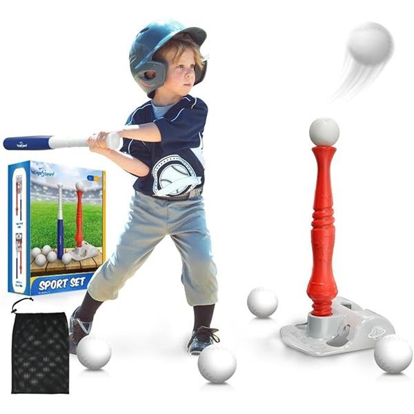 EagleStone Kids T-Ball Set Adjustable Baseball Batting Tee with 6 Large Balls - New Sealed!