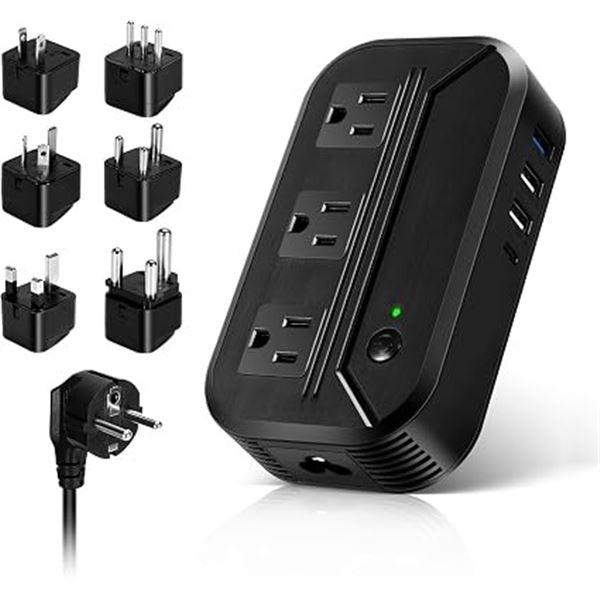 Worldwide 2300W Travel Voltage/Power Converter with 7 Travel Adapters; Step Down Power Converter