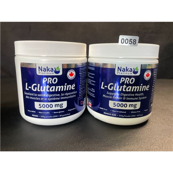 2 Tubs of Naka Platinum PRO L-Glutamine 5000mg (250g) For Digestive Health/Muscle Repair - New