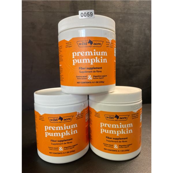 3 Tubs of Wild Acre Pet Premium Pumpkin Fiber Supplement for Dogs (230g) Puree Treat or Food Topper