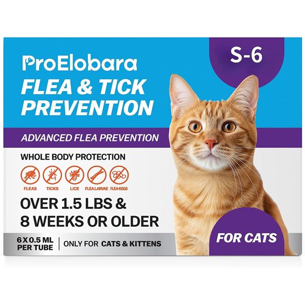 ProElobara 6-Month Supply Flea & Tick Prevention for Cats (6 x 0.5ml Tubes) New Sealed