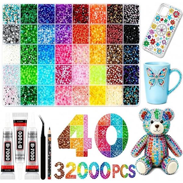 Rhinestone/Bedazzling Kit (32,000pcs) 40 Colours For Blinging/Bedazzling; Includes Tools & Glue NEW