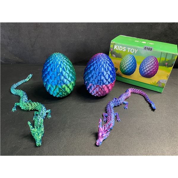 2-Pack of Large 3D-Printed Dragons with Dragon Eggs - Articulated Design - New