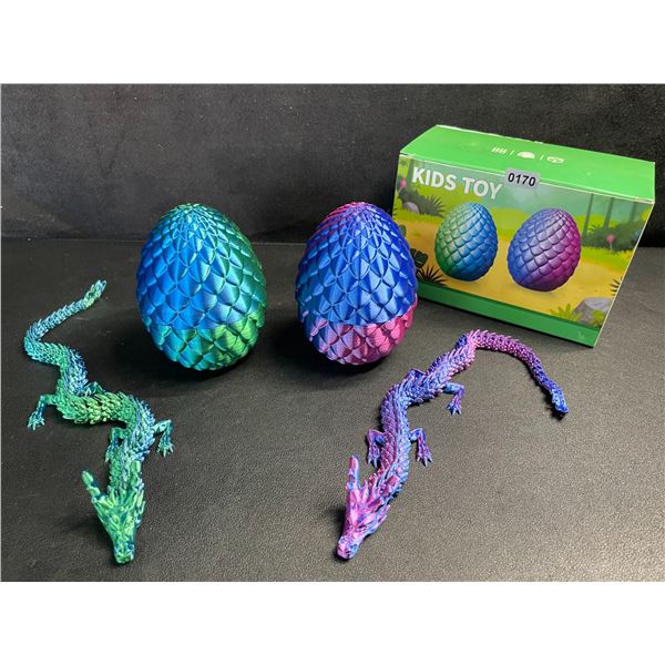 2-Pack of Large 3D-Printed Dragons with Dragon Eggs - Articulated Design - New