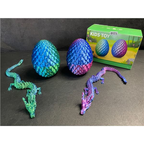 2-Pack of Large 3D-Printed Dragons with Dragon Eggs - Articulated Design - New