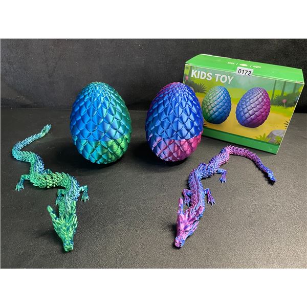 2-Pack of Large 3D-Printed Dragons with Dragon Eggs - Articulated Design - New