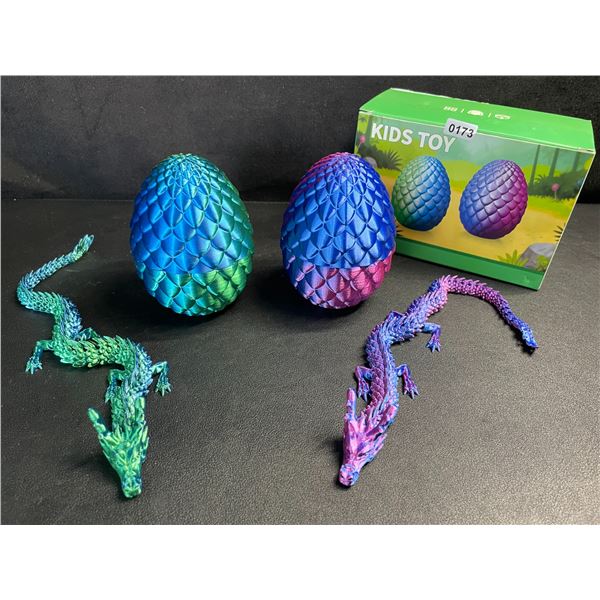 2-Pack of Large 3D-Printed Dragons with Dragon Eggs - Articulated Design - New