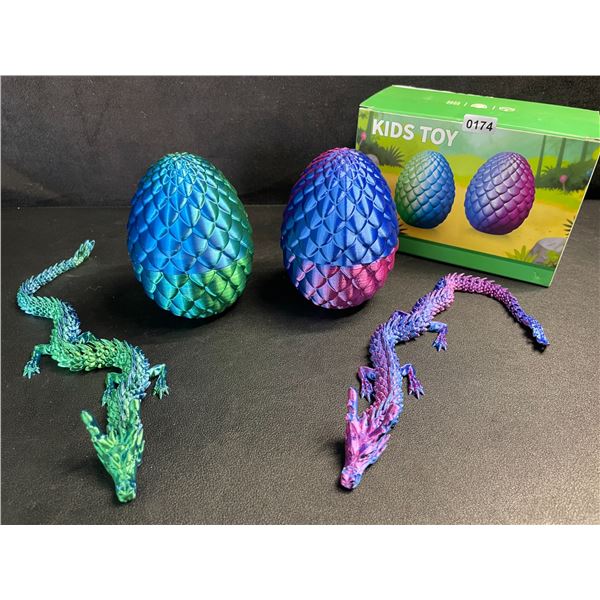 2-Pack of Large 3D-Printed Dragons with Dragon Eggs - Articulated Design - New