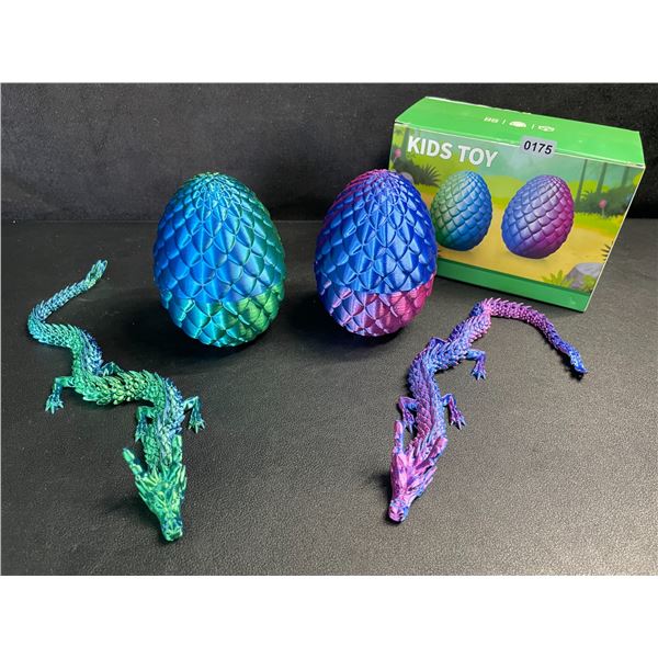 2-Pack of Large 3D-Printed Dragons with Dragon Eggs - Articulated Design - New