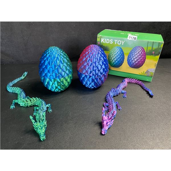 2-Pack of Large 3D-Printed Dragons with Dragon Eggs - Articulated Design - New